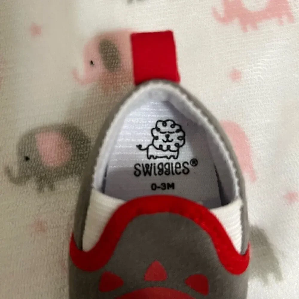 Swiggles Gray And Red Baby Shoes Size 0-3 m  NWOT
